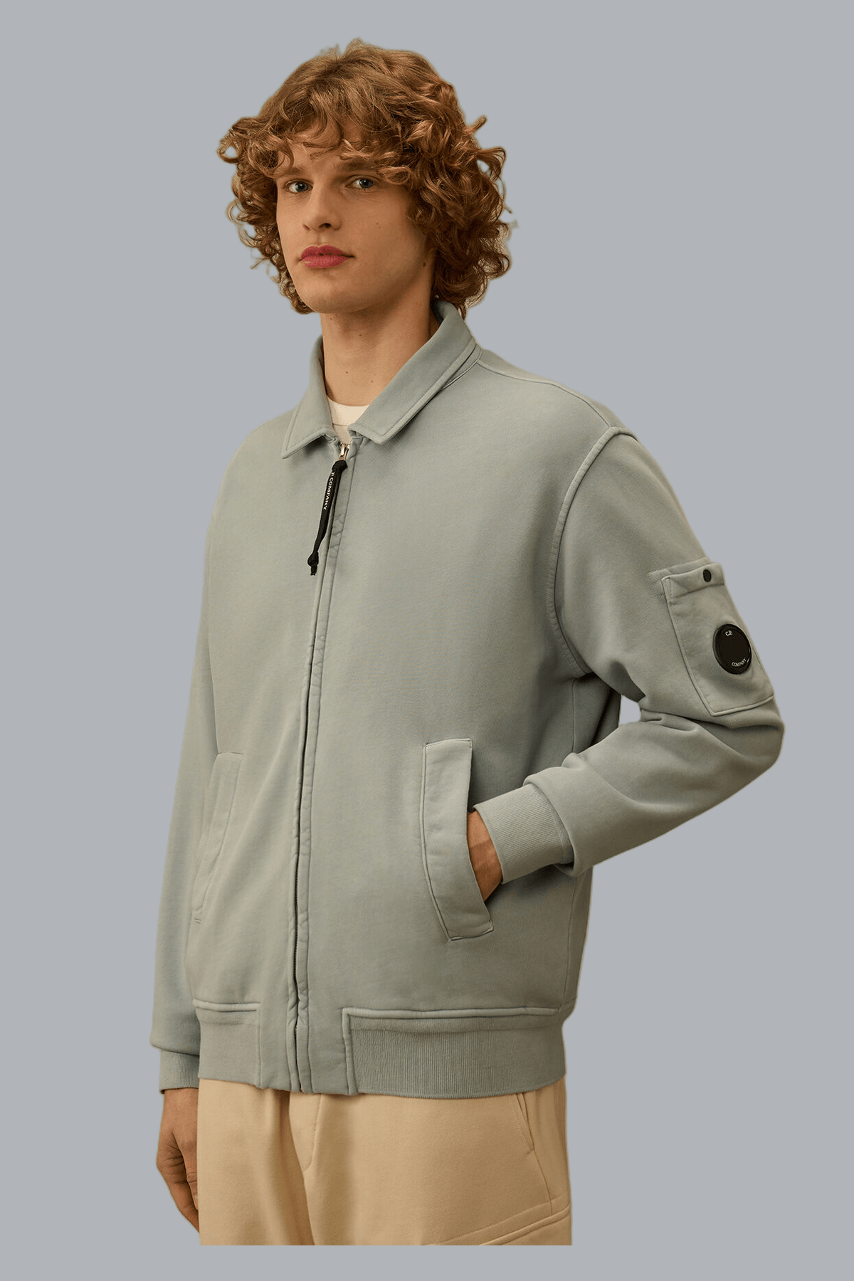 COTTON DIAGONAL FLEECE ZIP LENS SWEATSHIRT BLUE