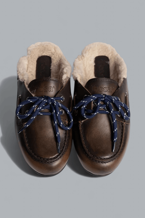 BOAT LOAFERS MULE BRUSHED LEATHER FUR