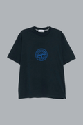 ALL AROUND COMPASS' PRINT ORGANIC COTTON JERSEY T-SHIRT NAVY BLUE