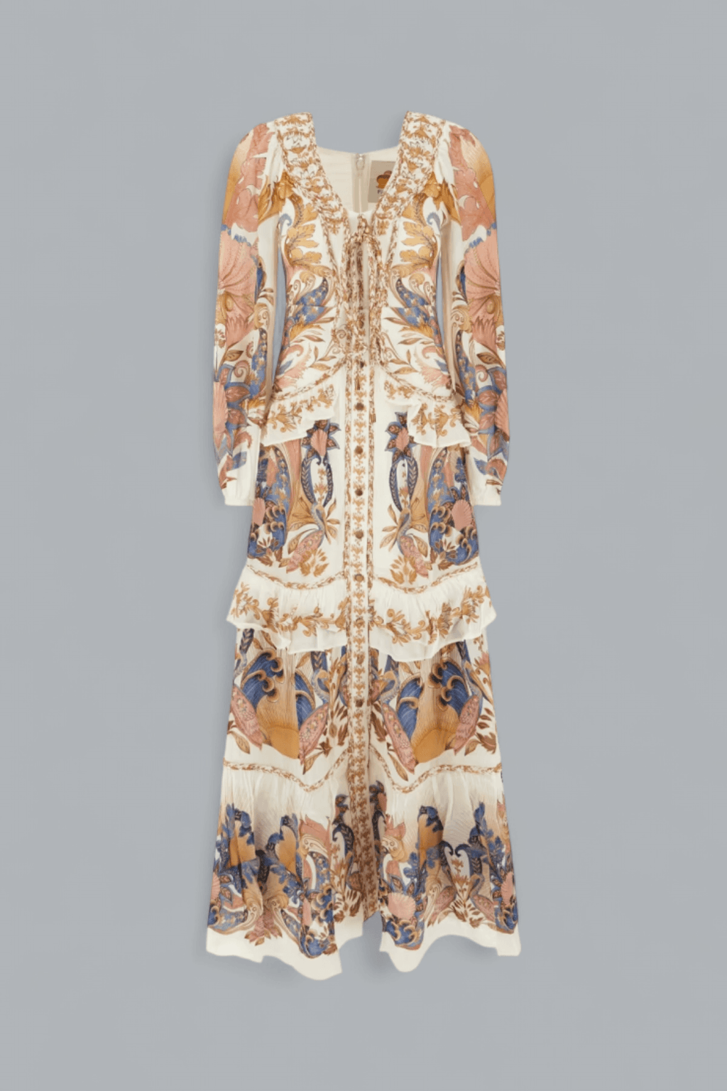 SEA GARDEN OFF-WHITE BREEDTEKENING LANGE JURK