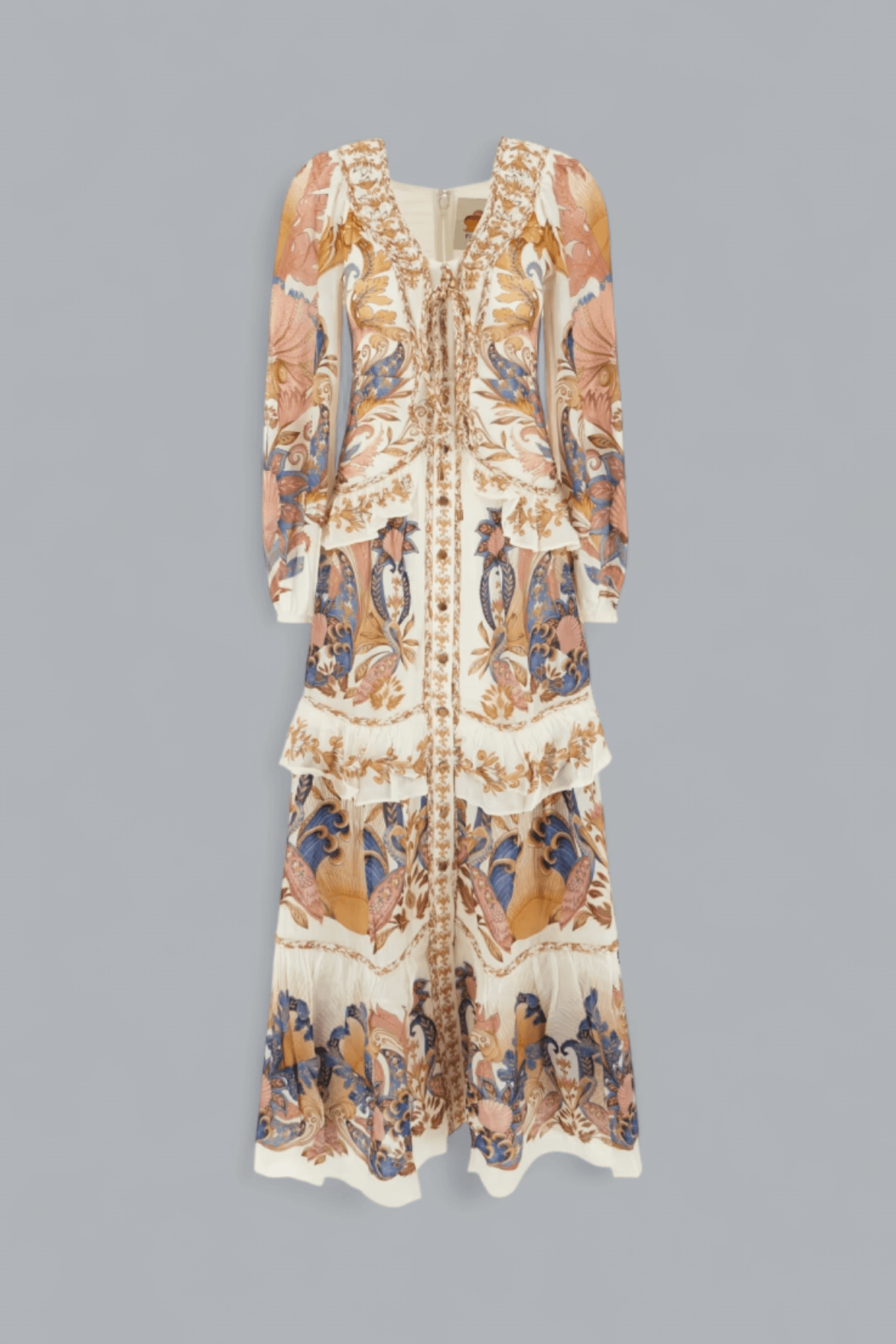 SEA GARDEN OFF-WHITE BREEDTEKENING LANGE JURK