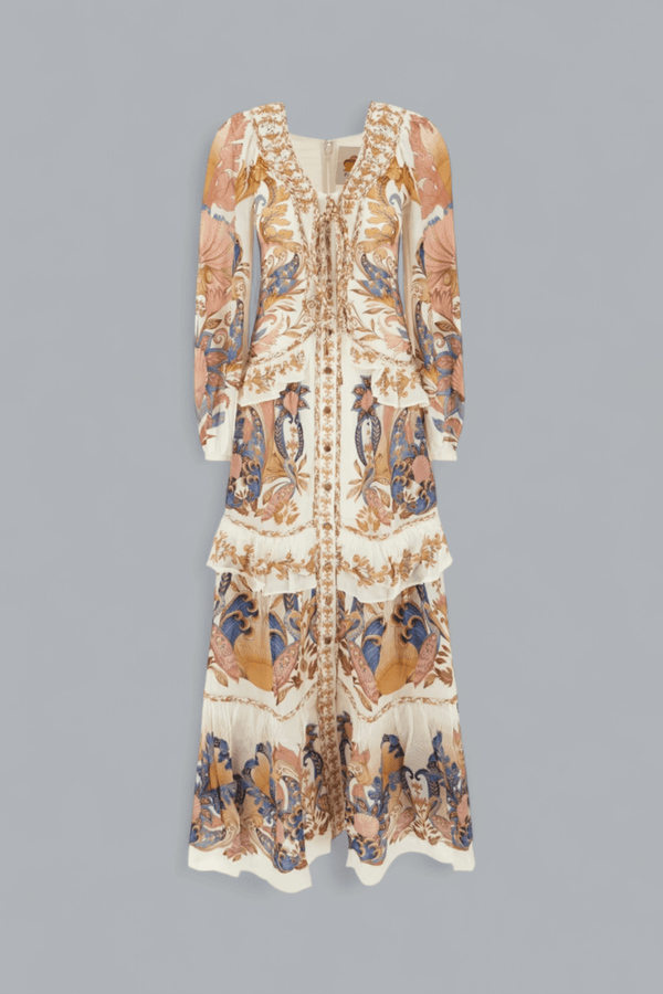 SEA GARDEN OFF-WHITE BRAID DETAILS LONG DRESS