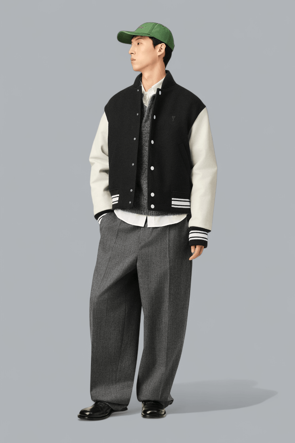 PADDED AMI PARIS TEDDY JACKET WITH LEATHER SLEEVES