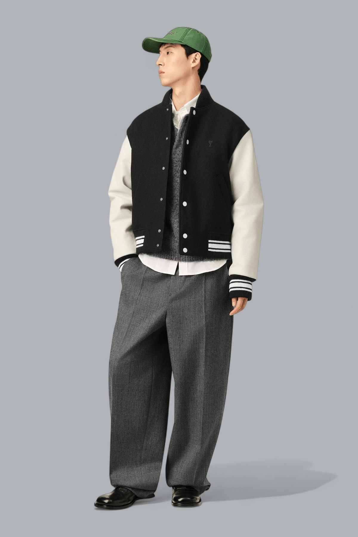 PADDED AMI PARIS TEDDY JACKET WITH LEATHER SLEEVES