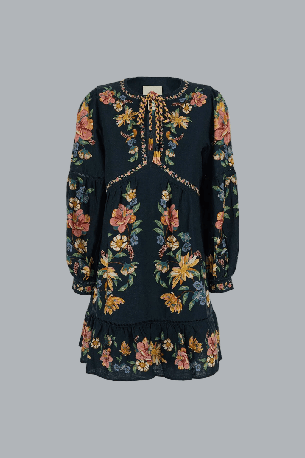 MAIRA FLORAL DONKERBLAUWE MINIJURK