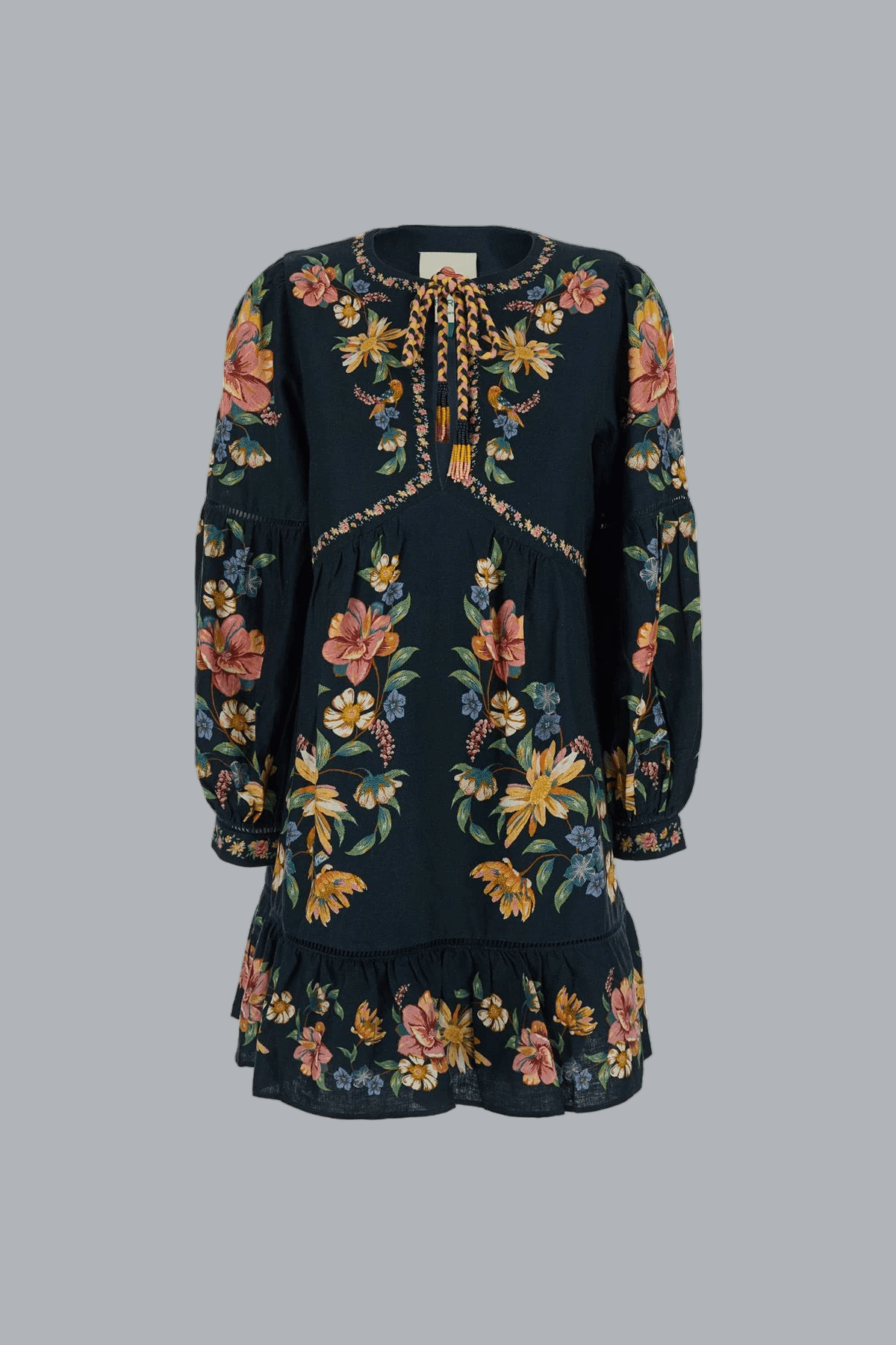 MAIRA FLORAL DONKERBLAUWE MINIJURK