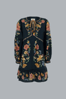 MAIRA FLORAL DONKERBLAUWE MINIJURK