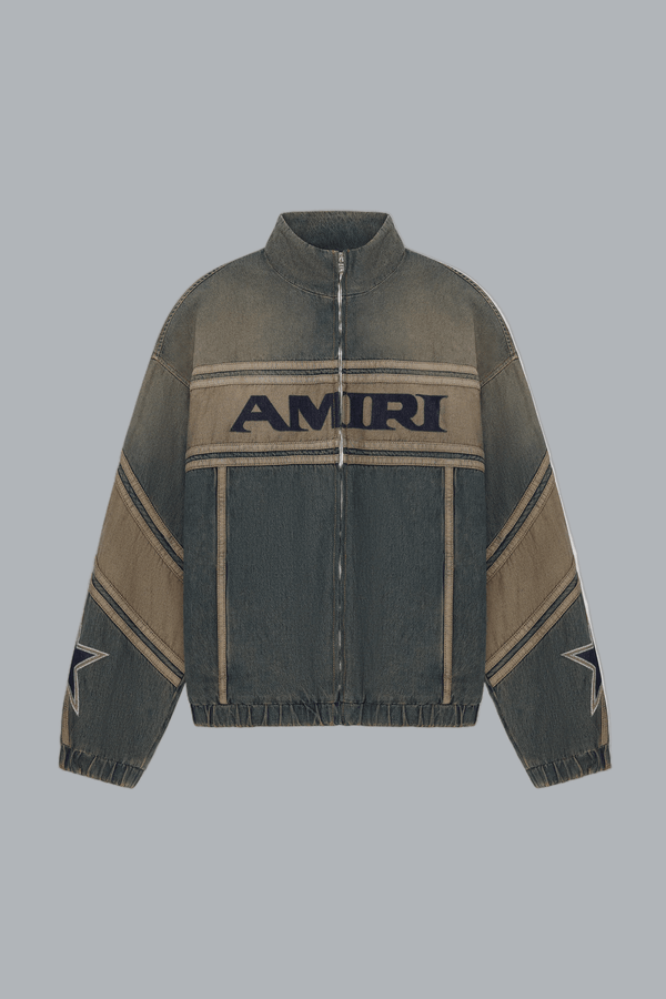 AMIRI SPORT DENIM TRACK JACKET WORN SLATE