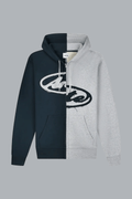 Hoodie met splitpatch en rits, grijs/marineblauw
