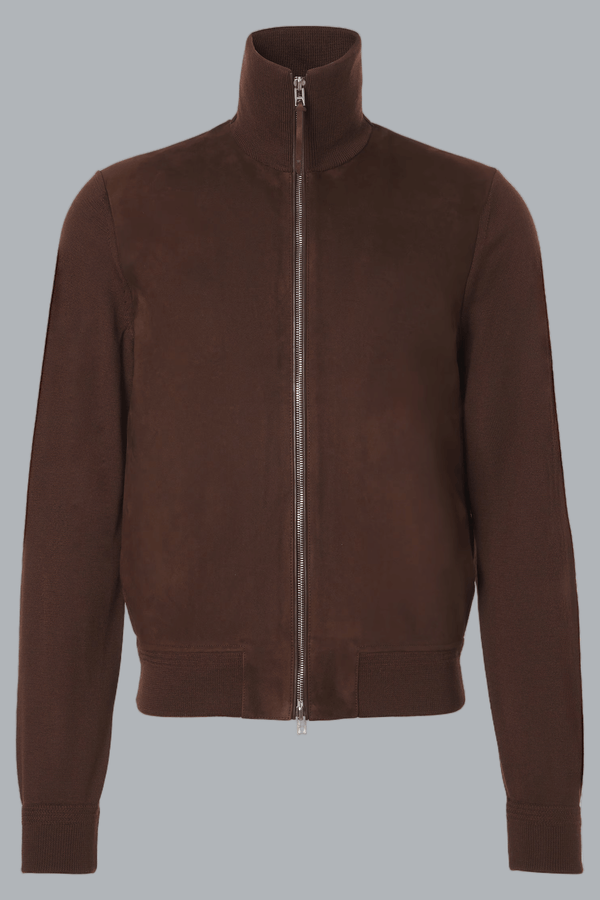 suede front merino full zip cocoa brown