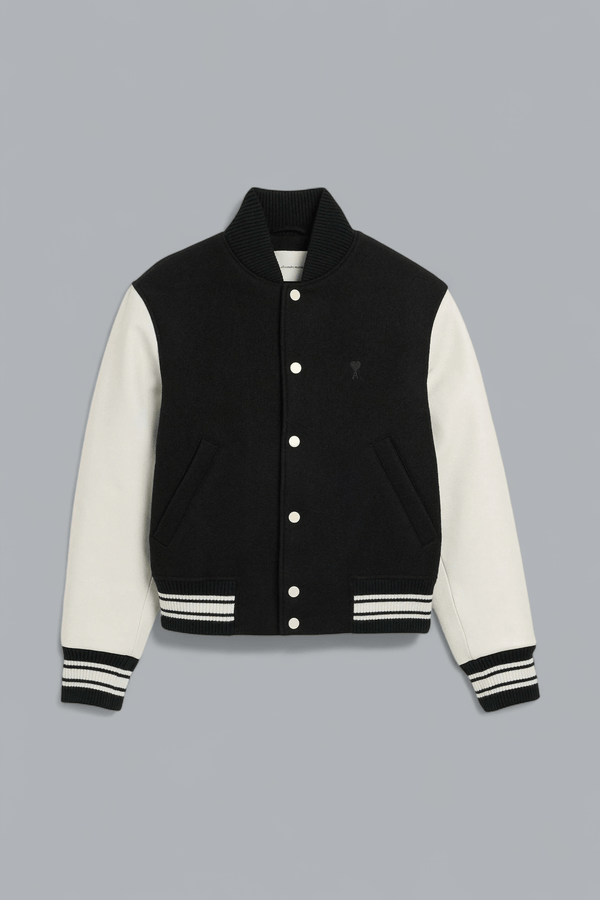 PADDED AMI PARIS TEDDY JACKET WITH LEATHER SLEEVES