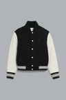 PADDED AMI PARIS TEDDY JACKET WITH LEATHER SLEEVES
