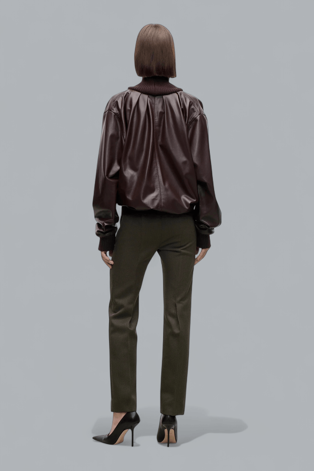 KNITTED COLLAR LEATHER TURTLENECK