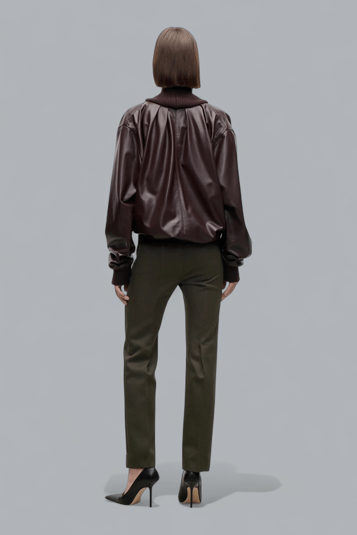 KNITTED COLLAR LEATHER TURTLENECK