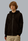 DIAGONAL RAISED FLEECE ZIP HOODED LENS SWEATSHIRT BLACK