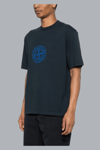 ALL AROUND COMPASS' PRINT ORGANIC COTTON JERSEY T-SHIRT NAVY BLUE