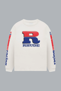 SPLIT PETROL LOGO LS T-SHIRT VINTAGE WIT/ROOD/BLAUW