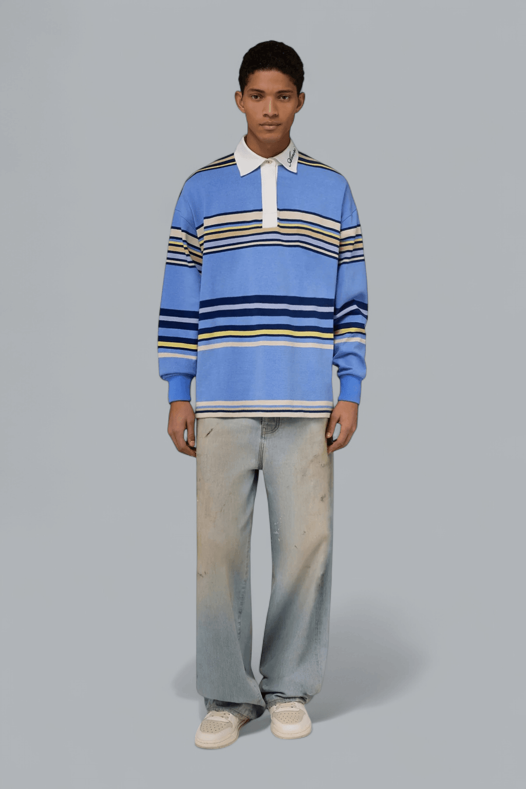 Oversize-Langarm-Poloshirt mit Streifen