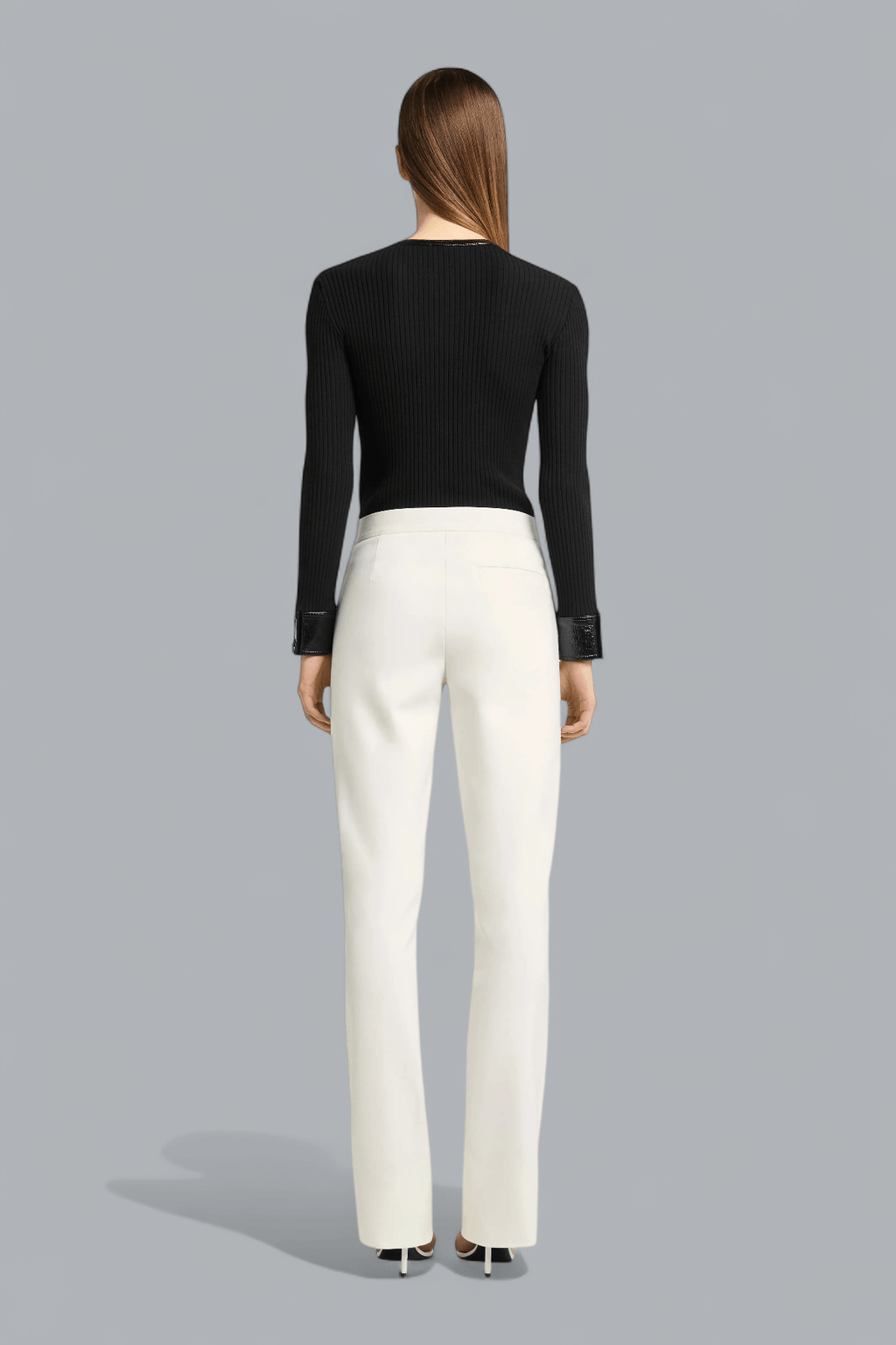 CONTRASTED VINYL RIB KNIT CARDIGAN