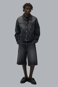Round pocket Denim Short Fade Black