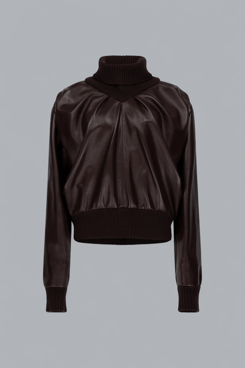 KNITTED COLLAR LEATHER TURTLENECK