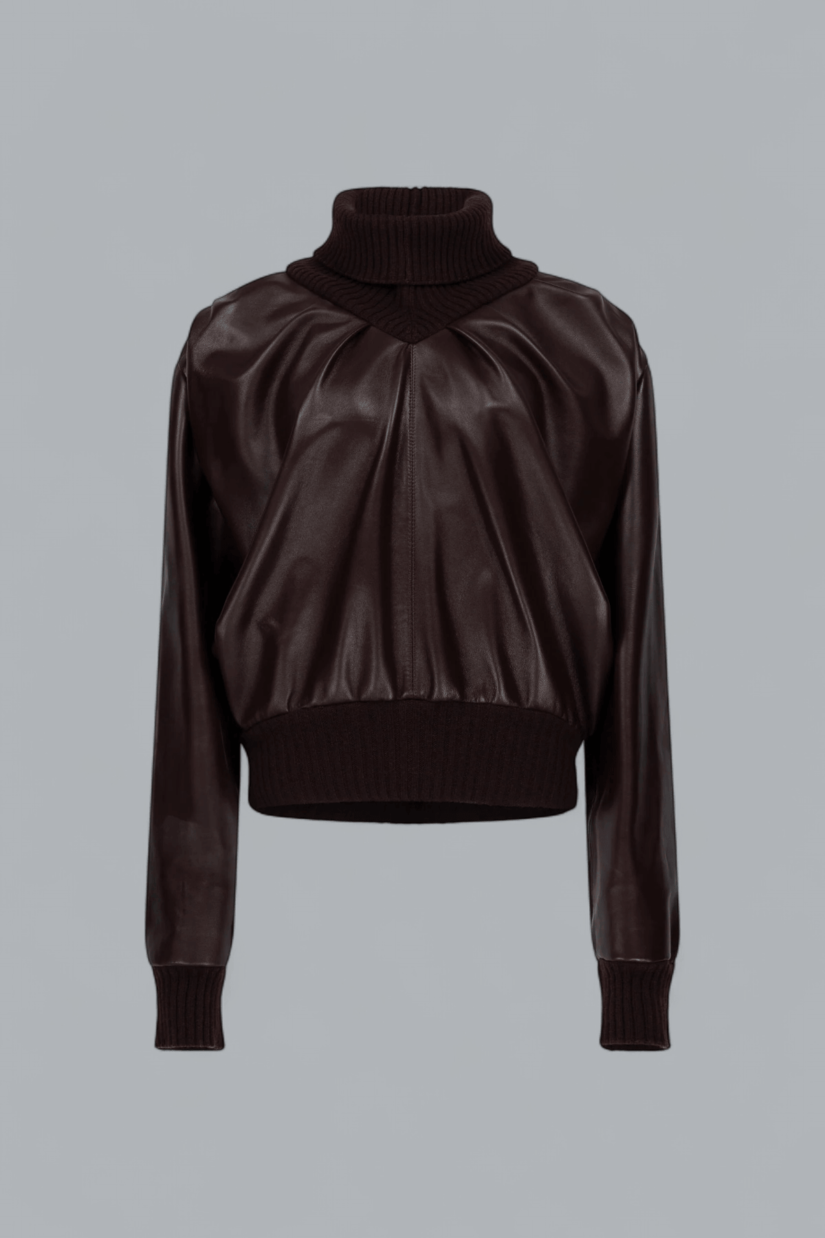 KNITTED COLLAR LEATHER TURTLENECK