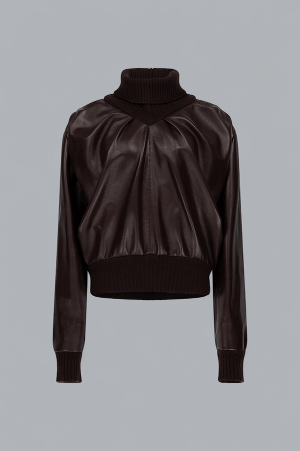 KNITTED COLLAR LEATHER TURTLENECK