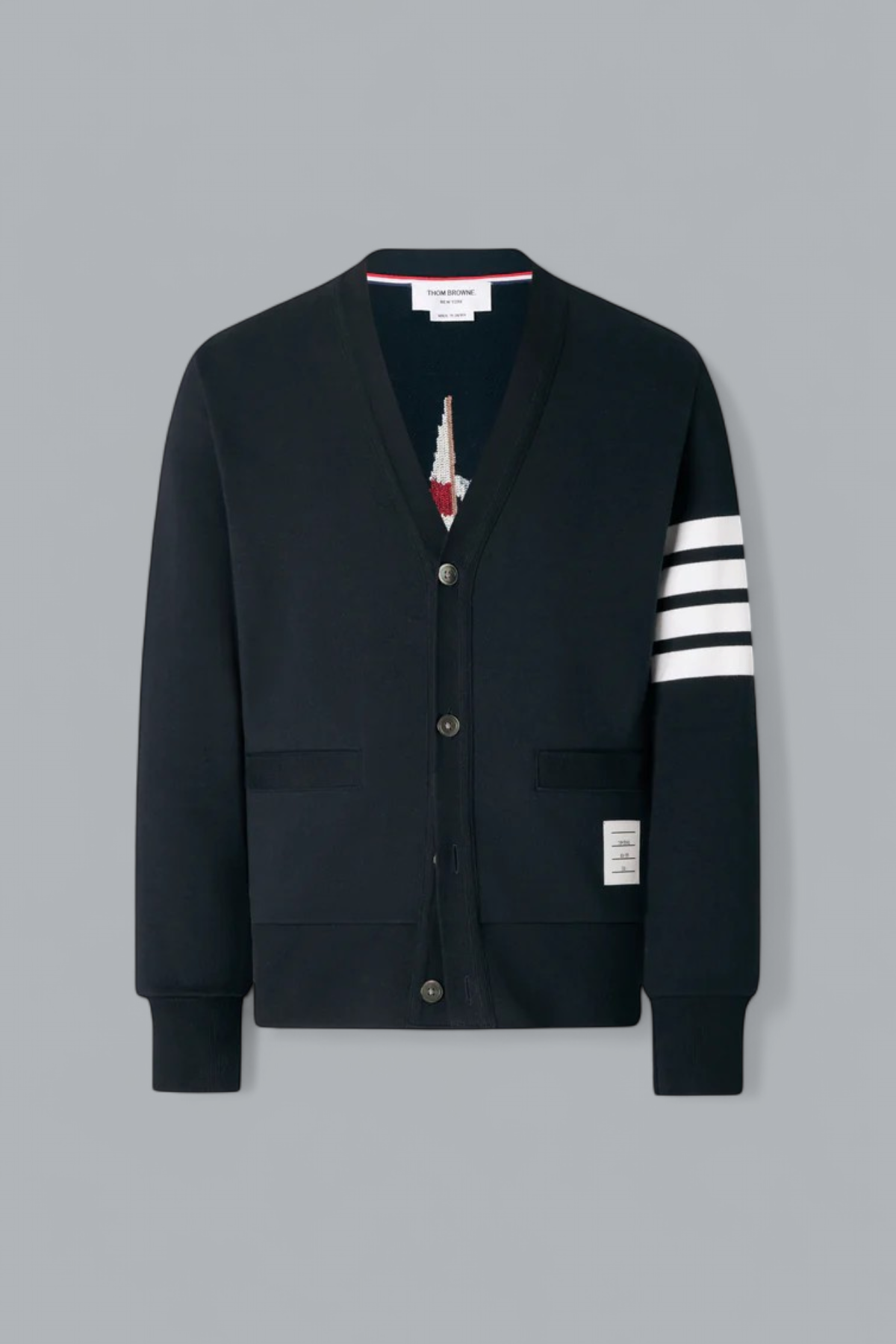 Sailboat-Cardigan aus klassischem Loopback-Material mit 4-Bar-Motiv