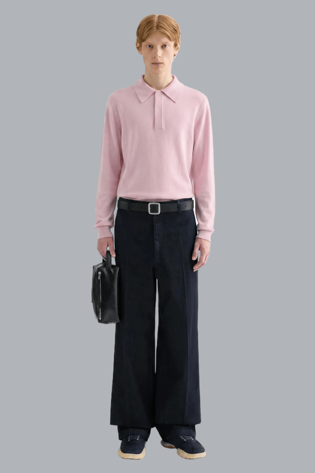 KNIT LONG SLEEVE POLO SHIRT