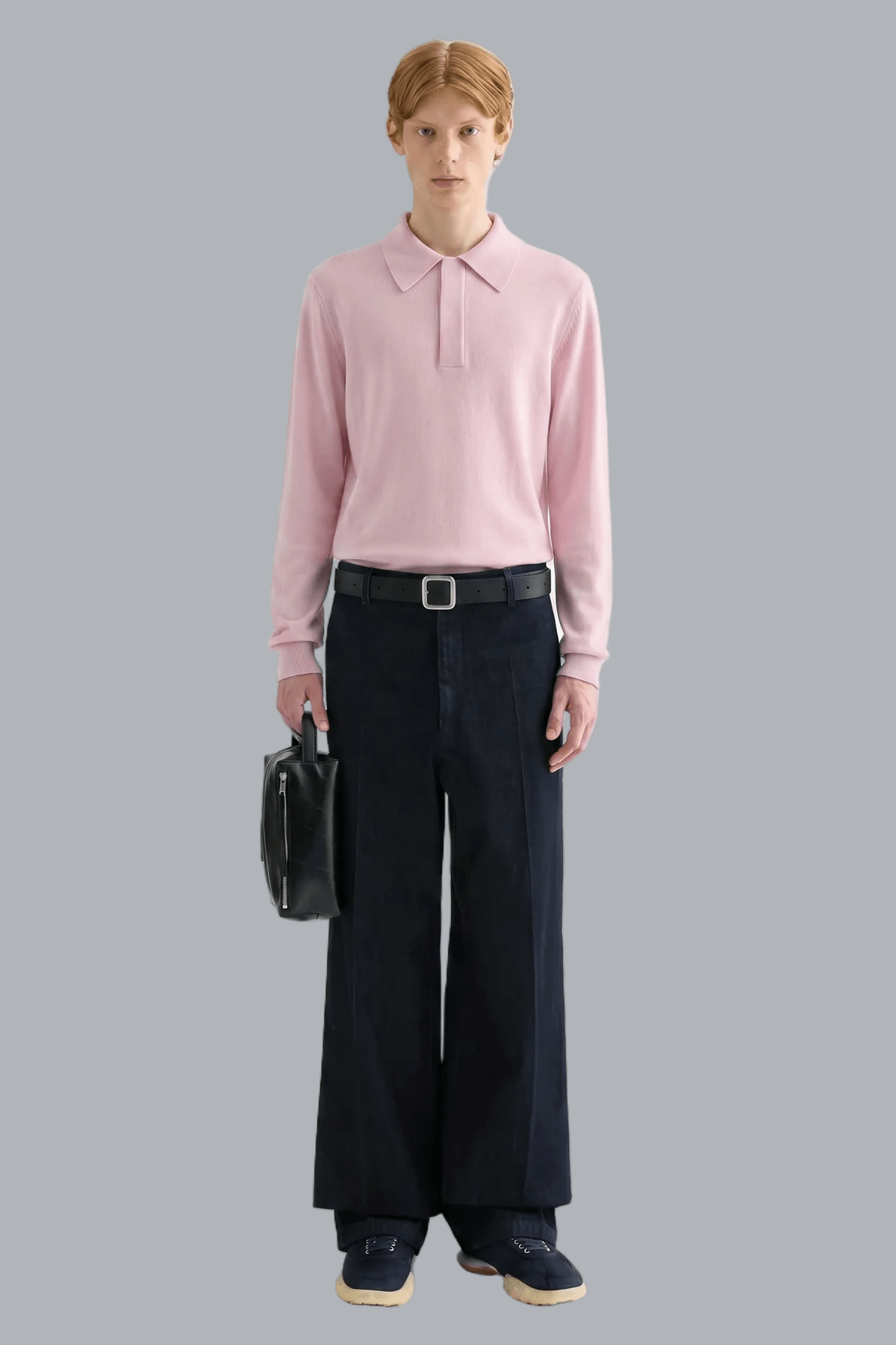 KNIT LONG SLEEVE POLO SHIRT