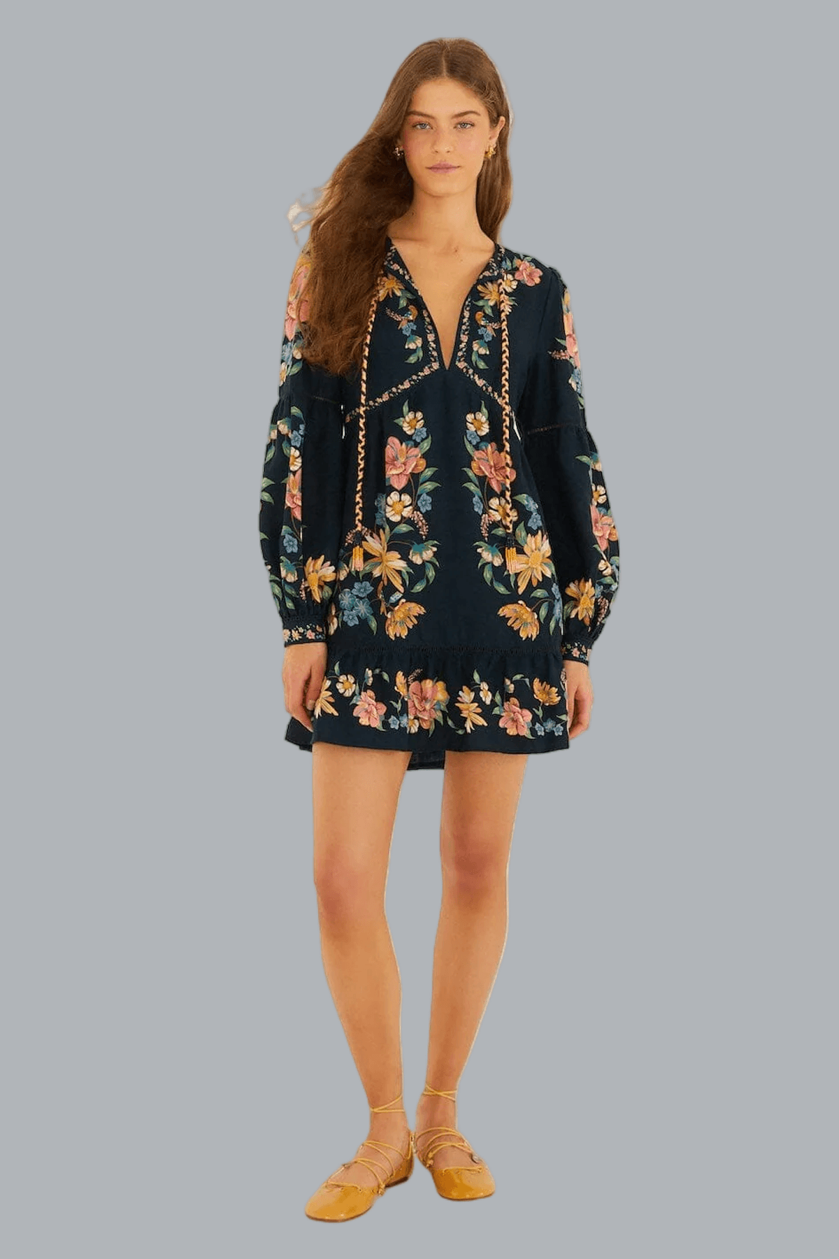 MAIRA FLORAL DONKERBLAUWE MINIJURK