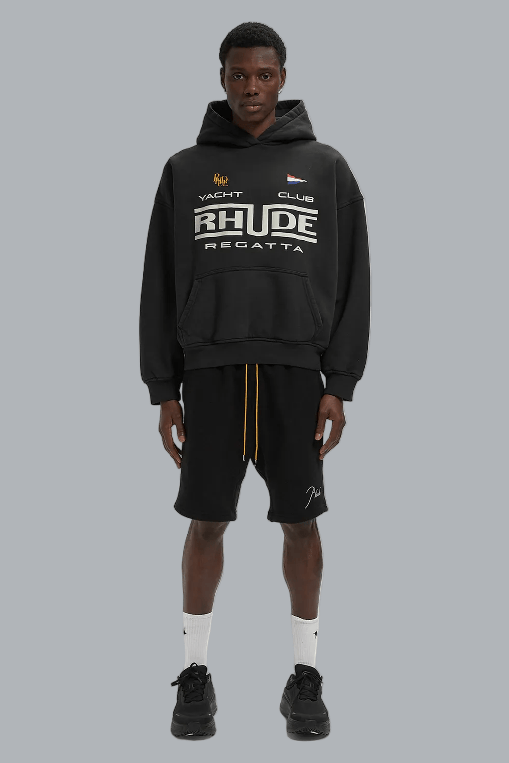 RHUDE REGATTA CLUB HOODIE VINTAGE ZWART/WIT