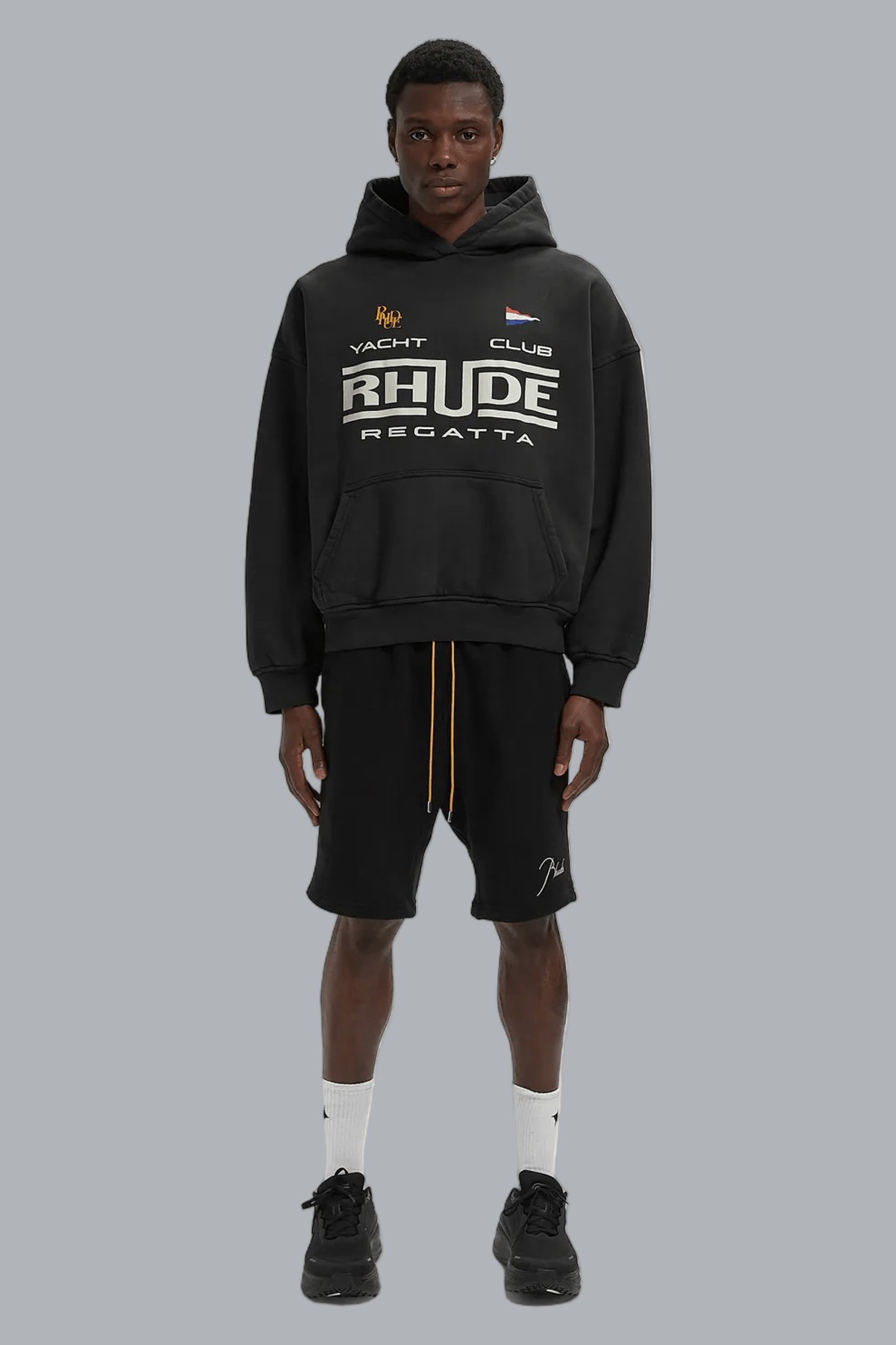 RHUDE REGATTA CLUB HOODIE VINTAGE ZWART/WIT