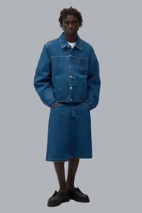 Round pocket Denim Shorts Raw Denim