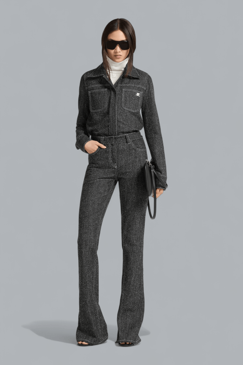 SNAP DENIM TWEED STRAIGHT JEANS