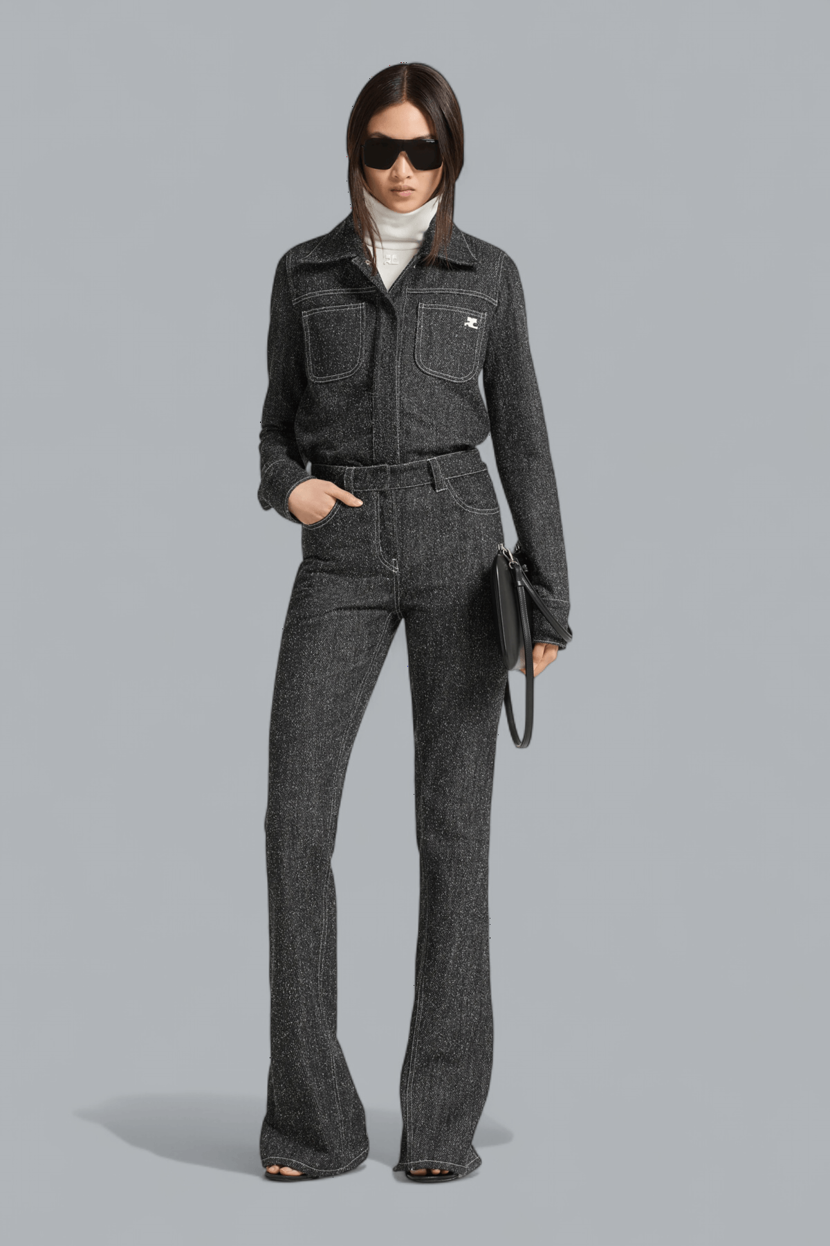 SNAP DENIM TWEED STRAIGHT JEANS