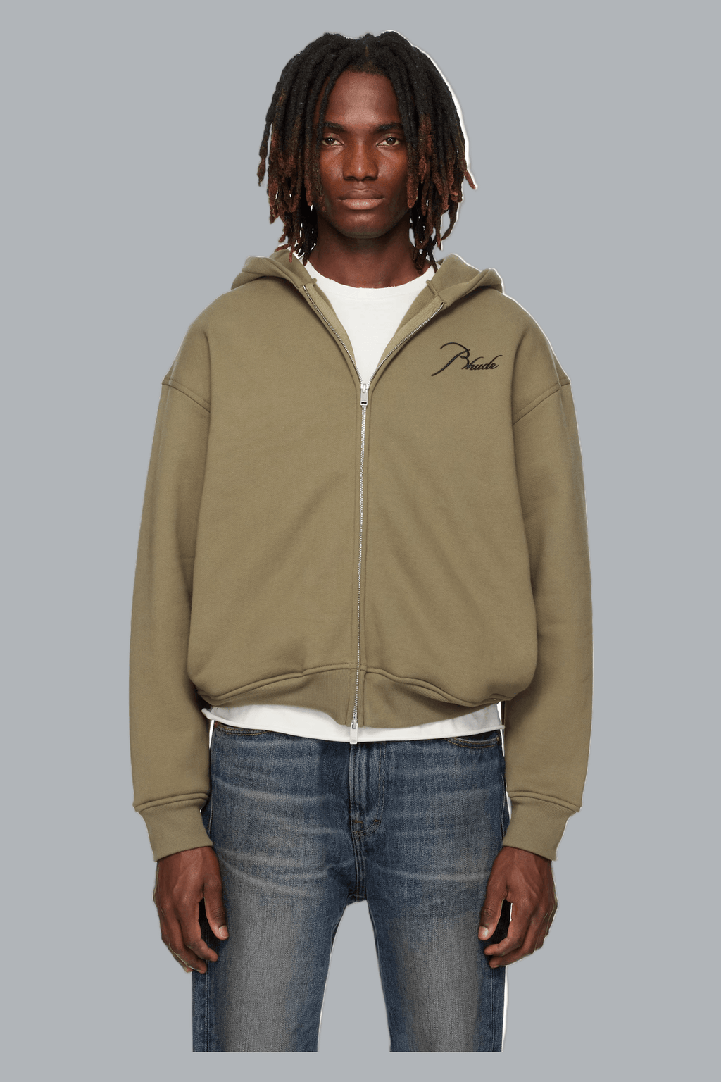 Klassieke hoodie met rits, mosgroen/zwart