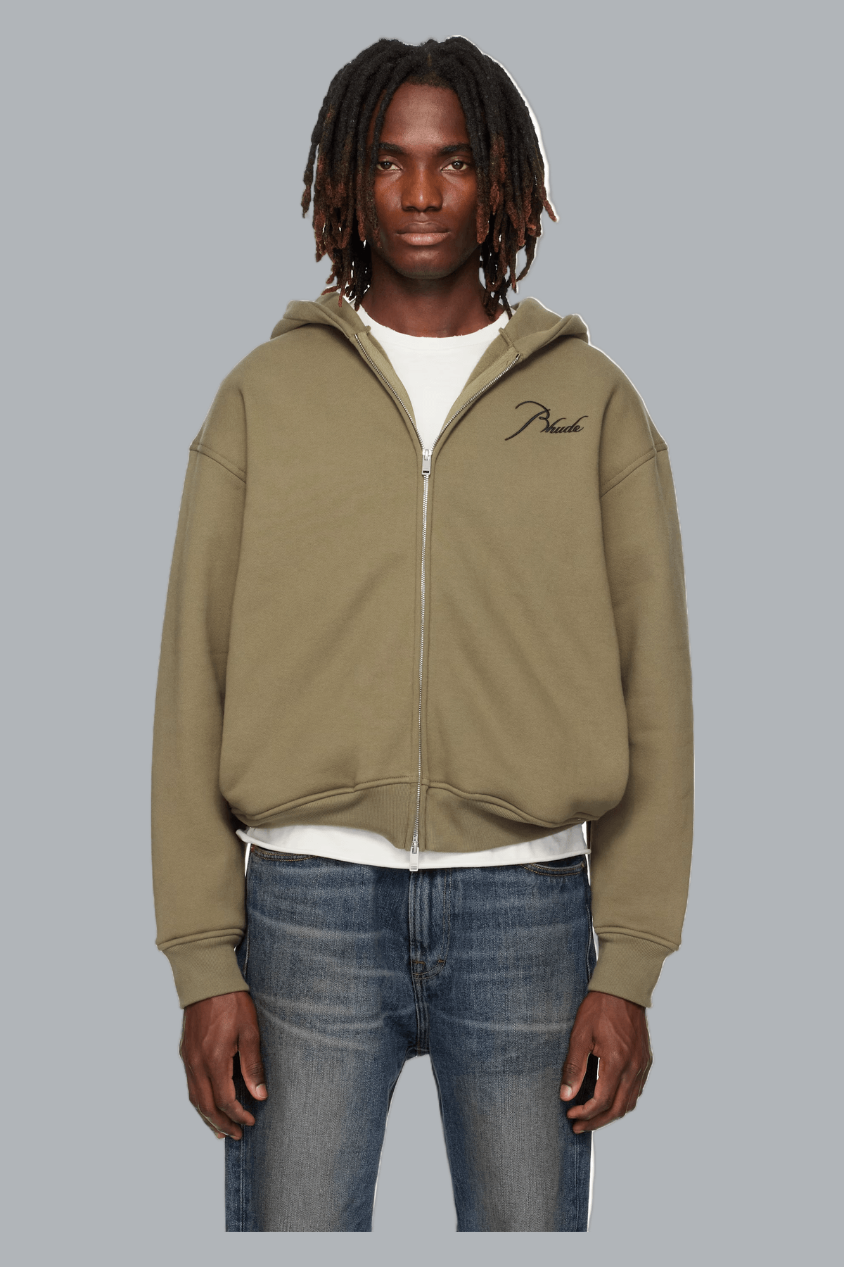 Klassieke hoodie met rits, mosgroen/zwart