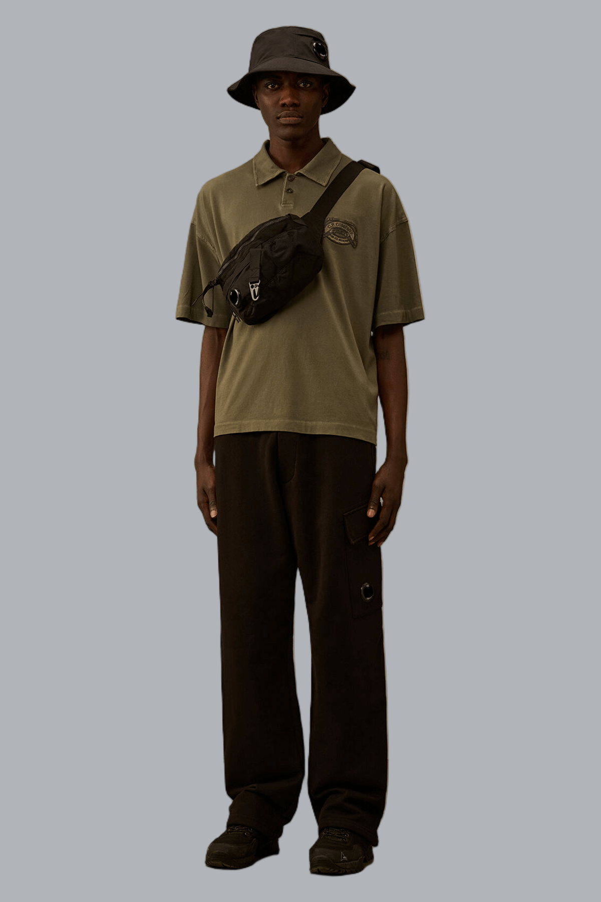 DIAGONAL RAISED FLEECE CARGO SWEATPANTS BLACK