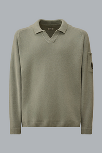 Katoenen chenille polo trui met lens, grijs