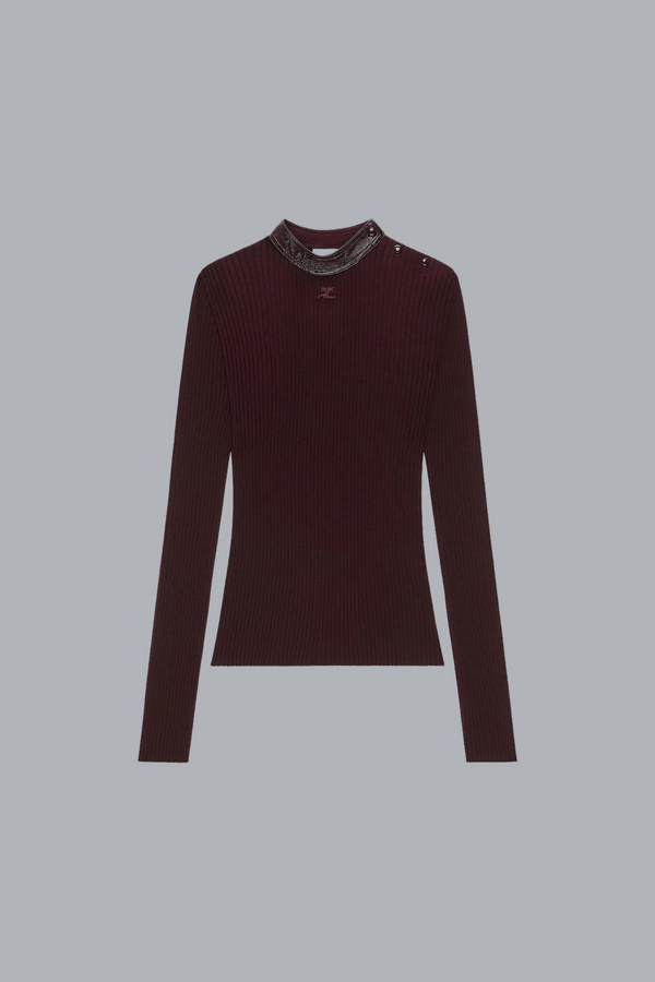 CONTRASTED VINYL RIB KNIT CREWNECK