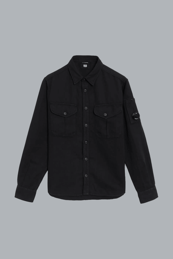 COTTON/LINEN LONG SLEEVE BUTTON SHIRT BLACK