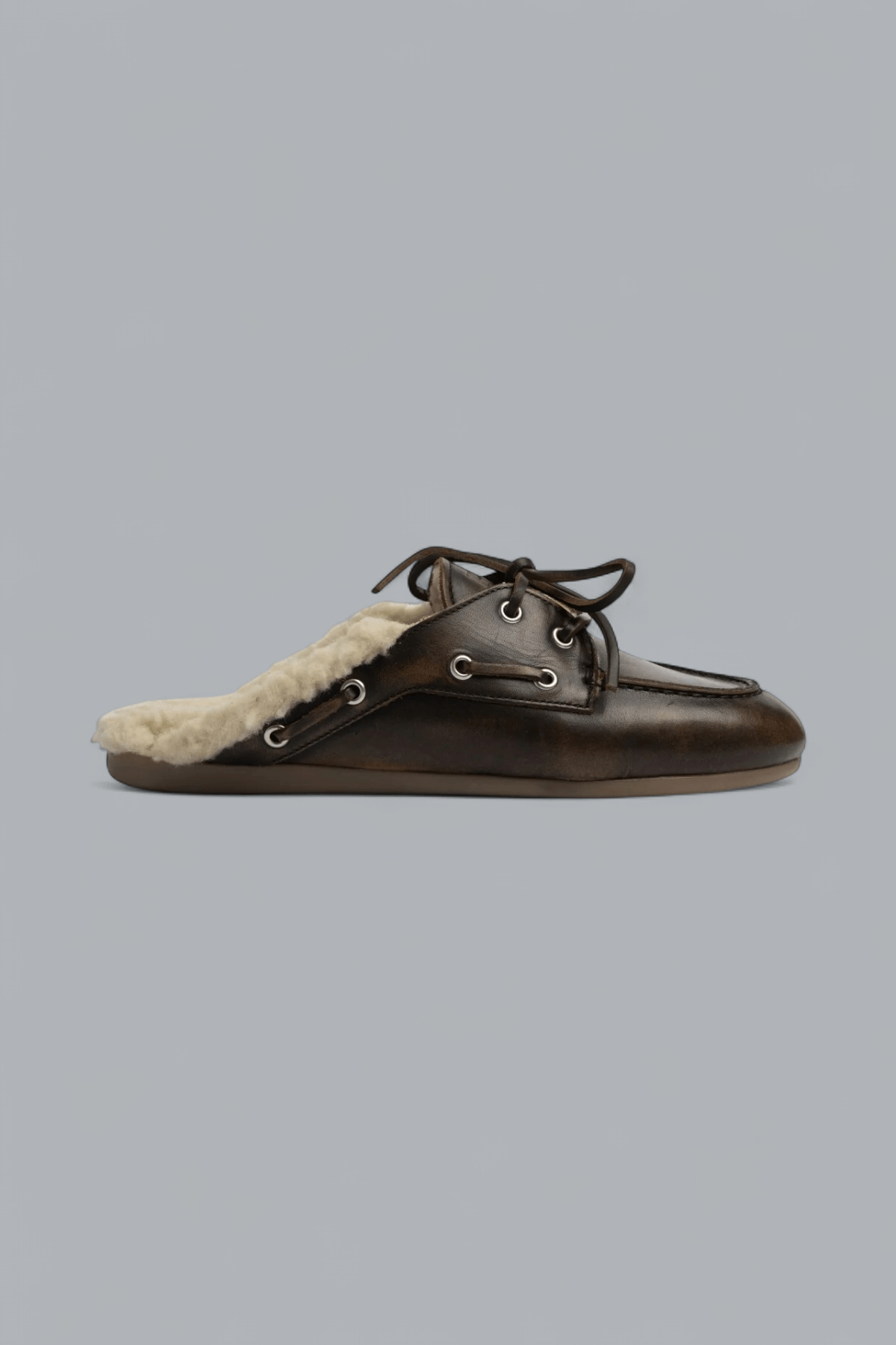 BOAT LOAFERS MULE BRUSHED LEATHER FUR