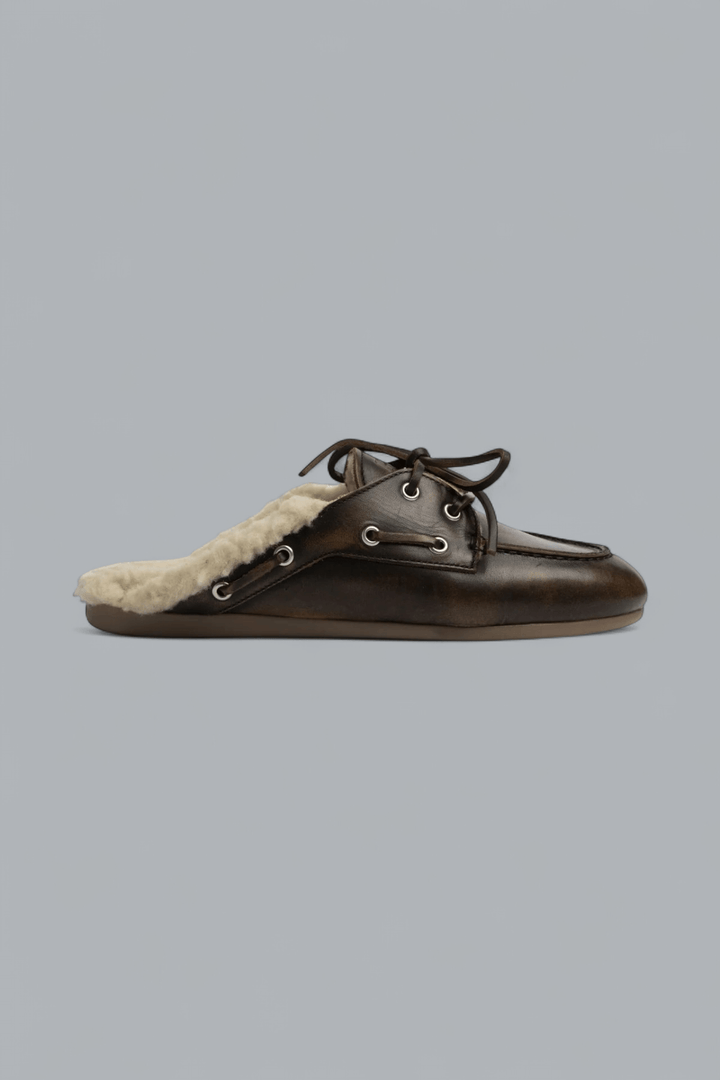 BOAT LOAFERS MULE BRUSHED LEATHER FUR