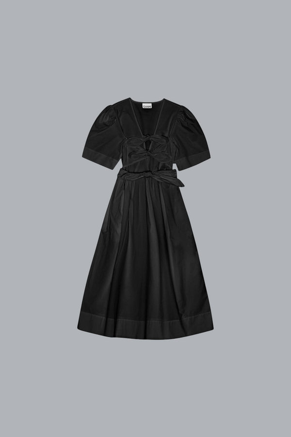 STRETCH COTTON TIE STRAP MIDI DRESS