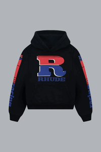 SPLIT PETROL LOGO HOODIE VINTAGE BLACK/ RED/ BLUE