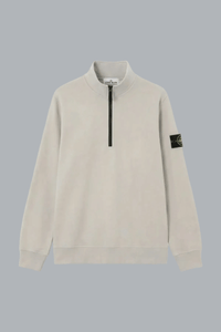 ORGANIC COTTON FLEECE ZIP UP SWEATER PEARL GREY