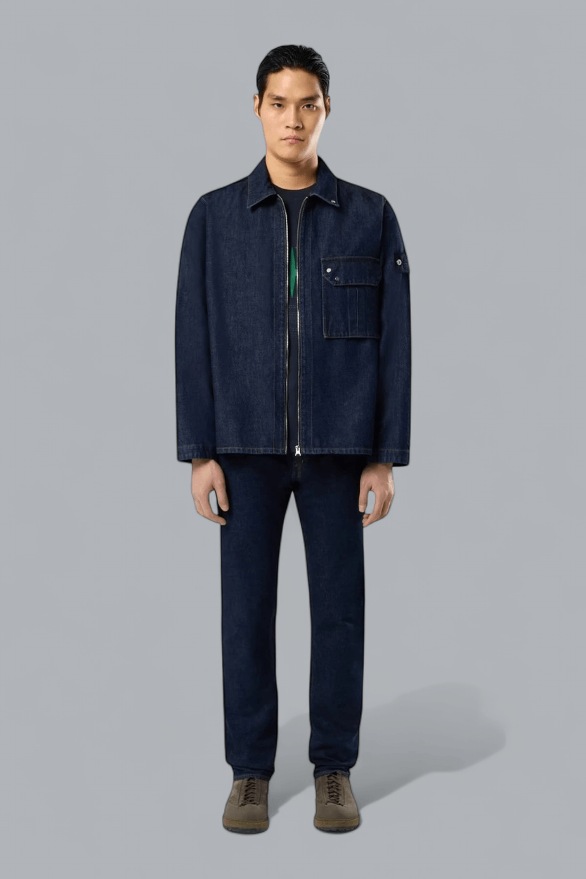 STRETCH INDIGO DENIM RINSED SLIM FIT JEANS