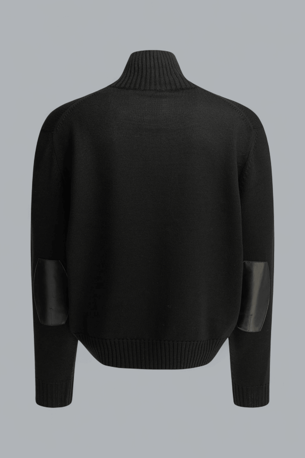 MERINO WOOL LEATHER PATCHED ZIP THROUGH CARDIGAN