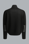 MERINO WOOL LEATHER PATCHED ZIP THROUGH CARDIGAN